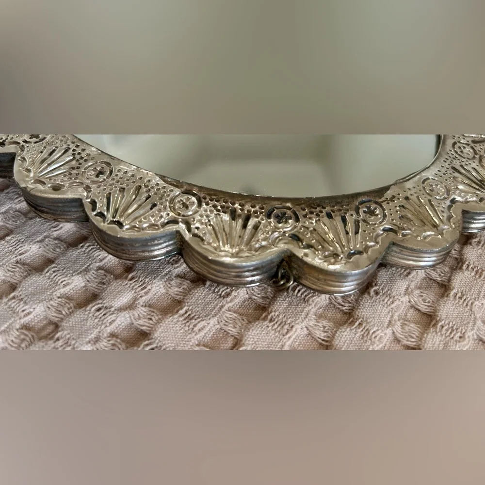 900 Silver Turkish Repousse Wall Mirror by 